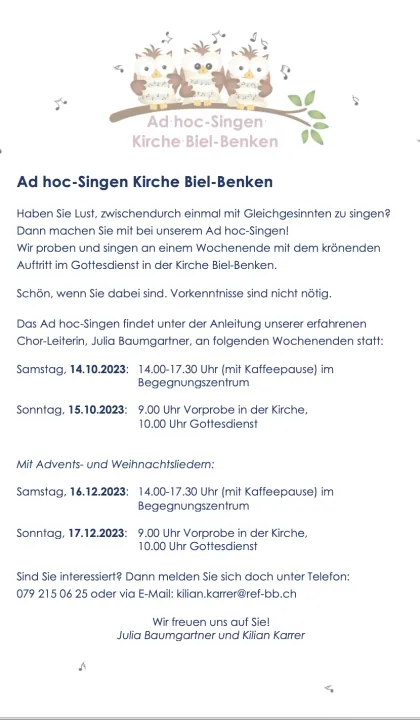 Bildschirmfoto 2023-06-07 um 09.37.31: Ad-hoc-Singen (Foto: Kirchgemeinde Biel-Benken)